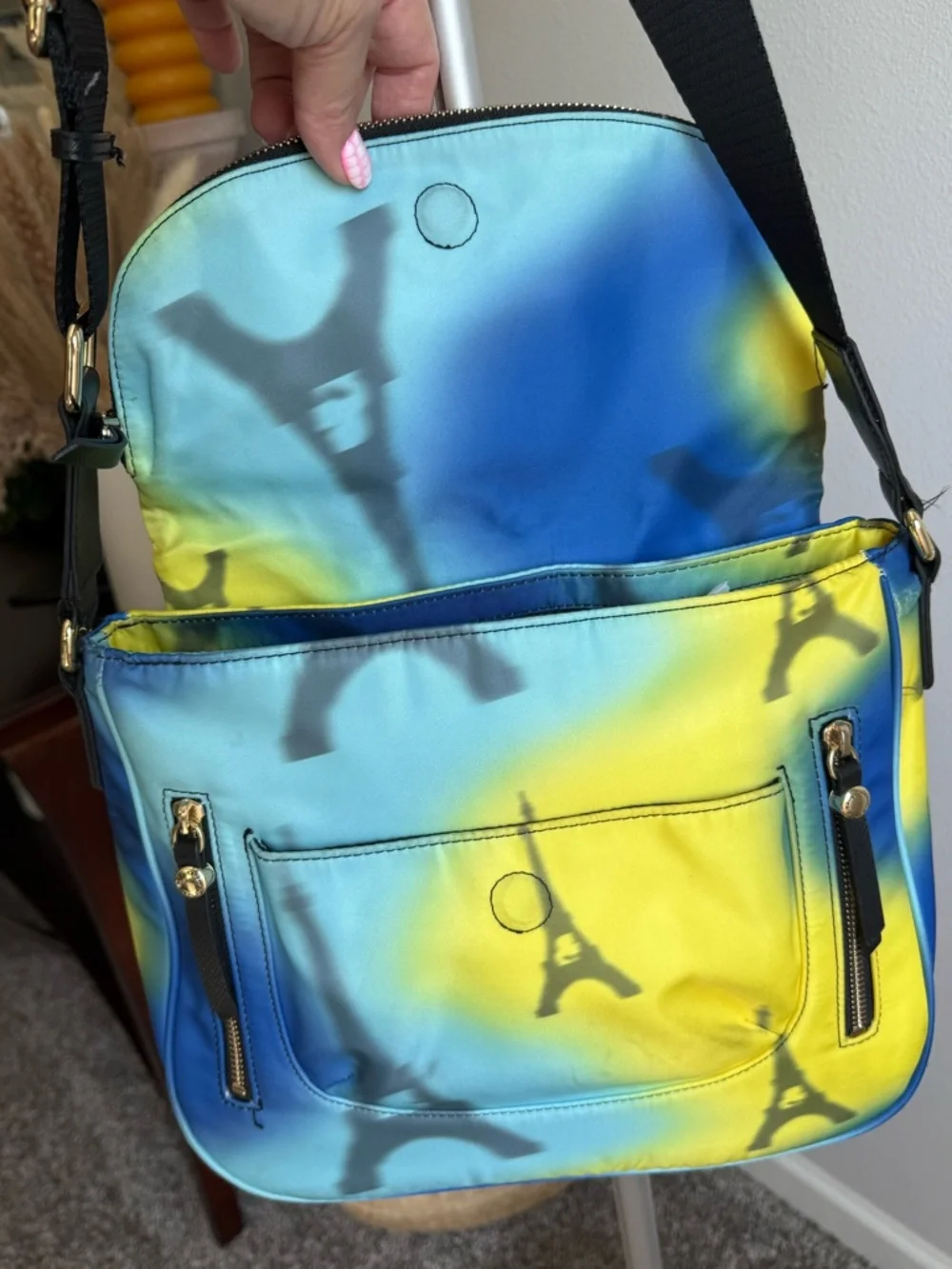 Karl Lagerfeld Paris Cara nylon Blue & Yellow Gradient‎ Eiffel Crossbody Bag